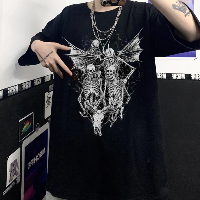 T-shirts harajuku camisetas femininas estéticas de grandes dimensões camiseta punk escuro grunge gótico topos y2k streetwear roupas estéticas