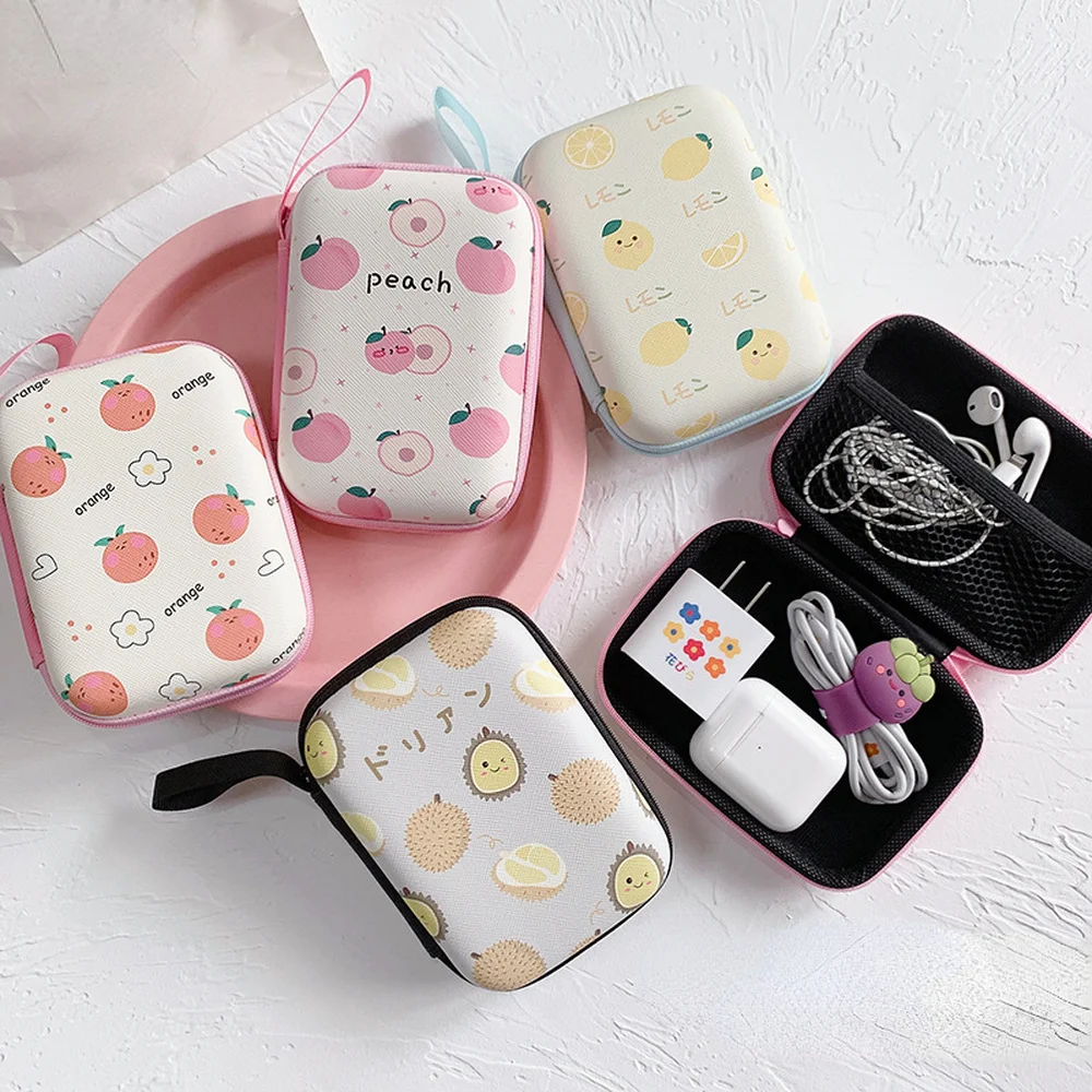 Zipper Coin Earphone Case Fruit Style Data Cable Charging Line Storage Box Women Lipsticks Business Cards Coin Organizer Bags