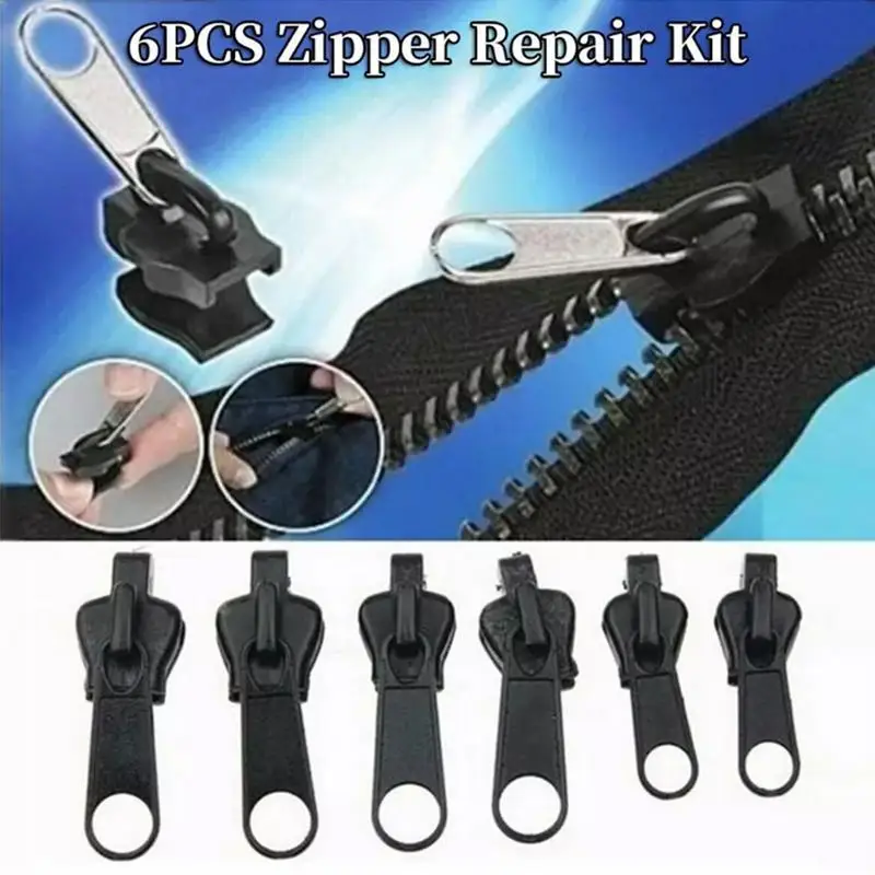 Black Zipper Pull 6pcs Zipper Puller Set Portable Zip Fixer Flexible Fix Zipper Puller Replacement Detachable Jacket Zippers