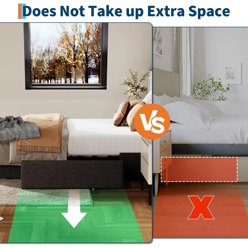 

Full Bed Frame with 3 Large Storage Drawers, Fabric Upholstered Platform Bed, Wooden Slats Support, No Box Spring