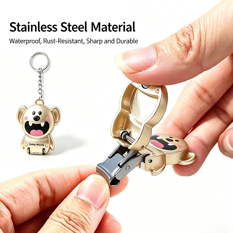 Golden Shape Folding Nail Clipper Mini Portable Key‑Chain Stainless‑Steel Sharp Nail Cutter Travel Manicure Supplies Gift