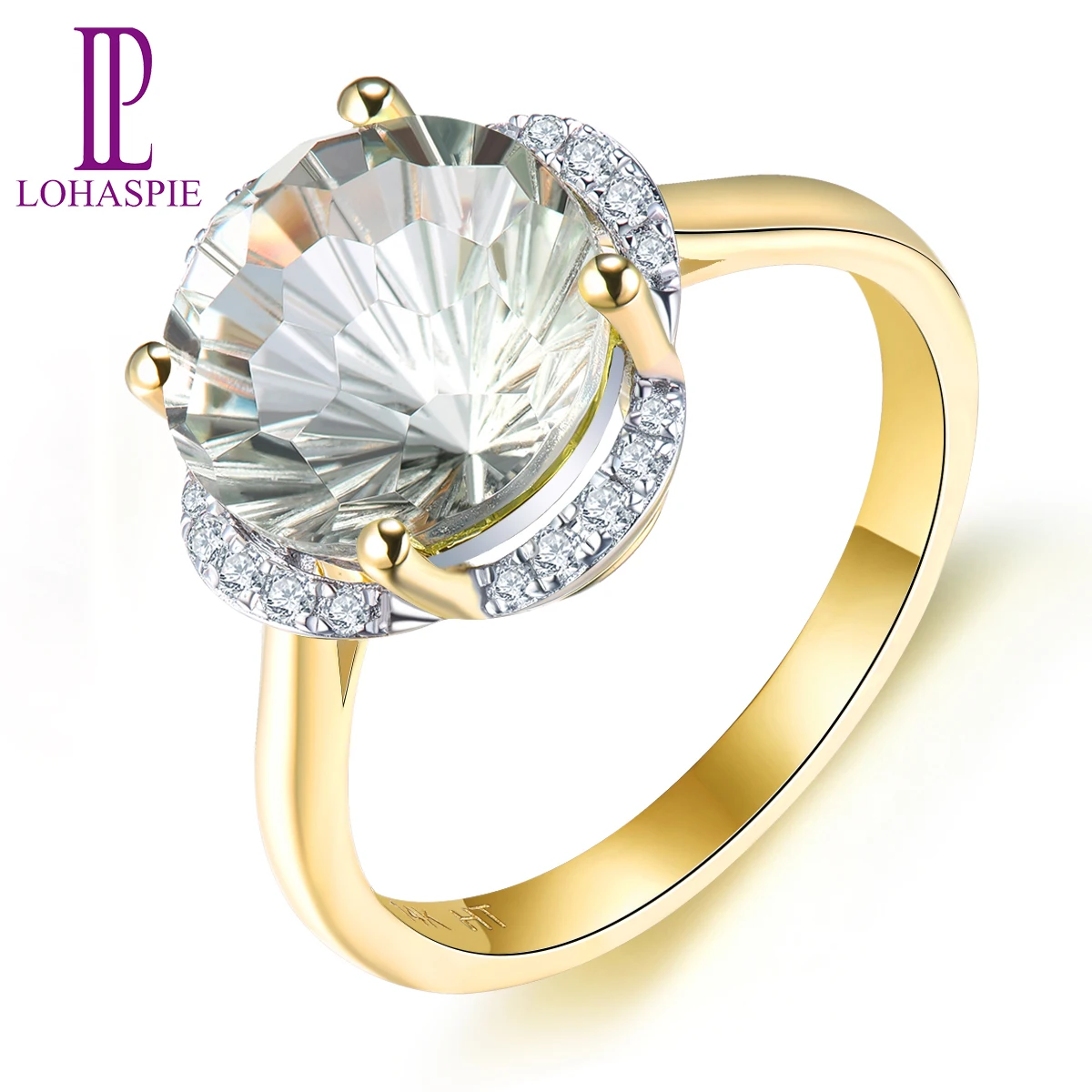 

LP 3.76CT Natural Green Amethyst Quatrz Diamond Real Diamond Ring For Women Solid 14K Yellow Gold Fine Gemstone Jewelry