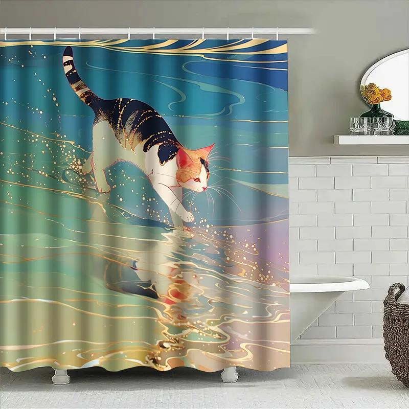 Elegant Cat Pattern Waterproof Shower Curtain Essential for a Stylish Life Creative Home Decor Fashionable Bath Liner Easy-Clean