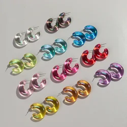 Trend Acrylic Transparent Colorful C-Shape Chunky Earrings for Women Clear Geometric Simple C Circle Earrings 2024 Jewelry