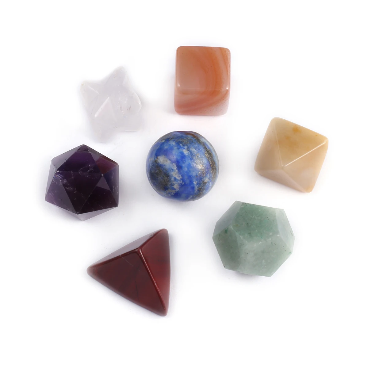 Natural Carved Stone 7 Chakra Healing Crystal Sacred Geometric Platonic Solids Merkaba Star Set for Meditation Jewelry Bead