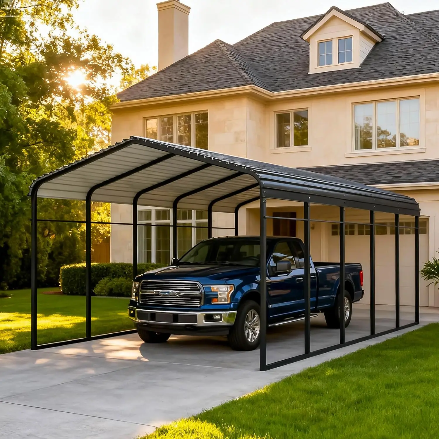 12x25 FT Heavy Duty Metal Carport Kits with Galvanized Steel Roof, Outdoor Carport Canopy Enhanced Base,, Customized
