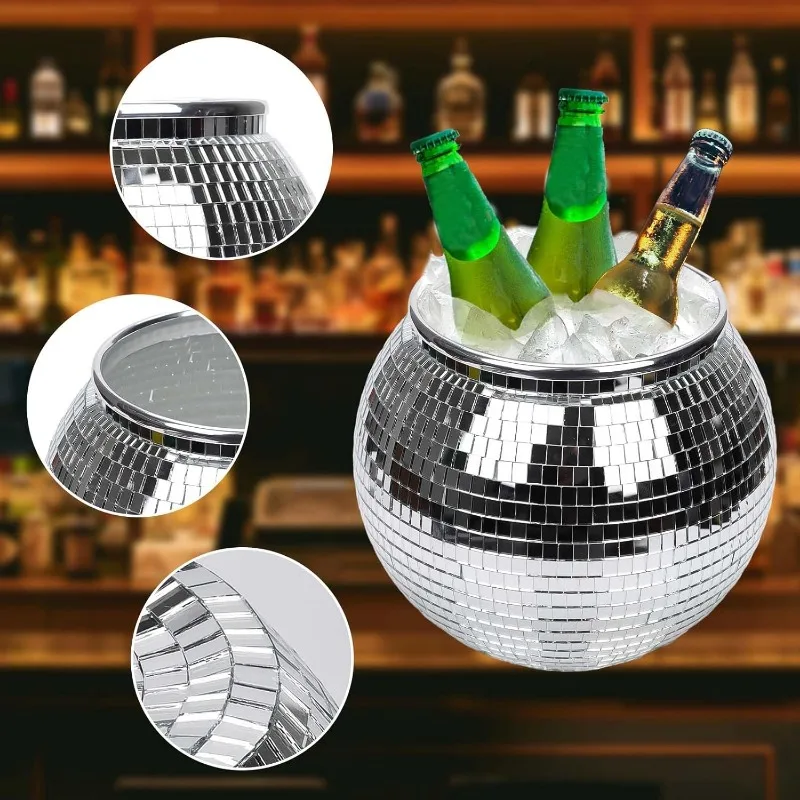 1 قطعة ديسكو الكرة دلو للثلج مرآة الفضة حفلة الشمبانيا دلو للثلج كبير الرجعية التبريد شرب دلو إمدادات الحفلات عربة بار ديكور #3