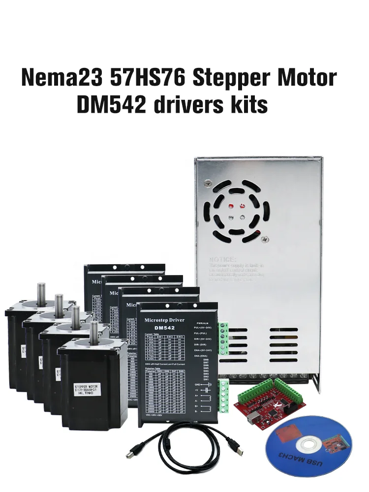 HLTNC Nema 23 76 مللي متر 57HS 1.8 2-Phase Mini Hybrid Nema23 57HS76 2-Phase Hybrid Stepper Motor DM542 مجموعات السائق