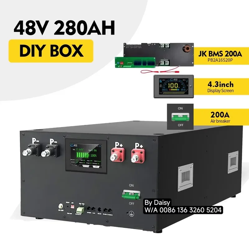2026for YIXIANG V2 BOX 48V 51.2V 15KWh LiFePO4 Prismatic Battery Box DIY Kit with JK BMS PB2A16S20P Inverter 4.5inch Touch Scree