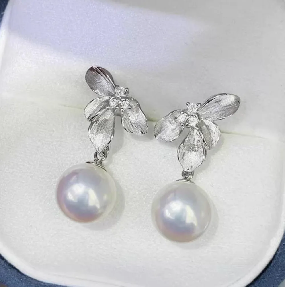 

Elegant and exquisite pearl earrings AAA 10-11 mm natural South Sea round pearl earrings 925s