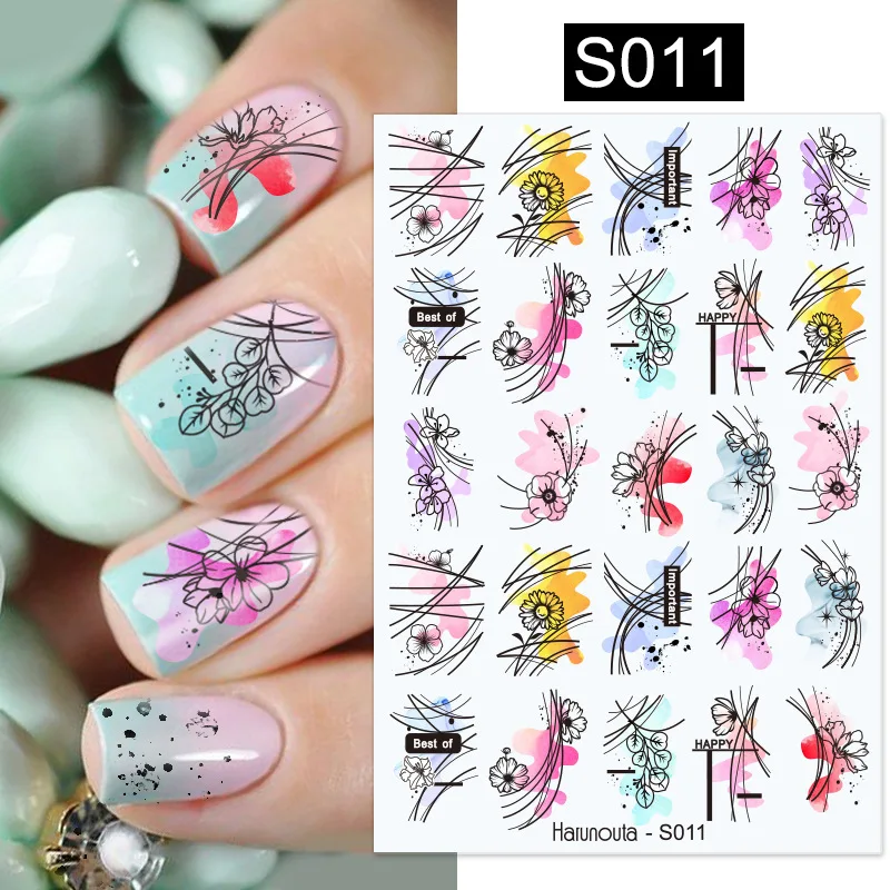 3D Nail Sticker Decals Leaves Heart Transfer Nail Slider Abstract Geometric Line Nail Accessories Decal Diy Nail Decoration