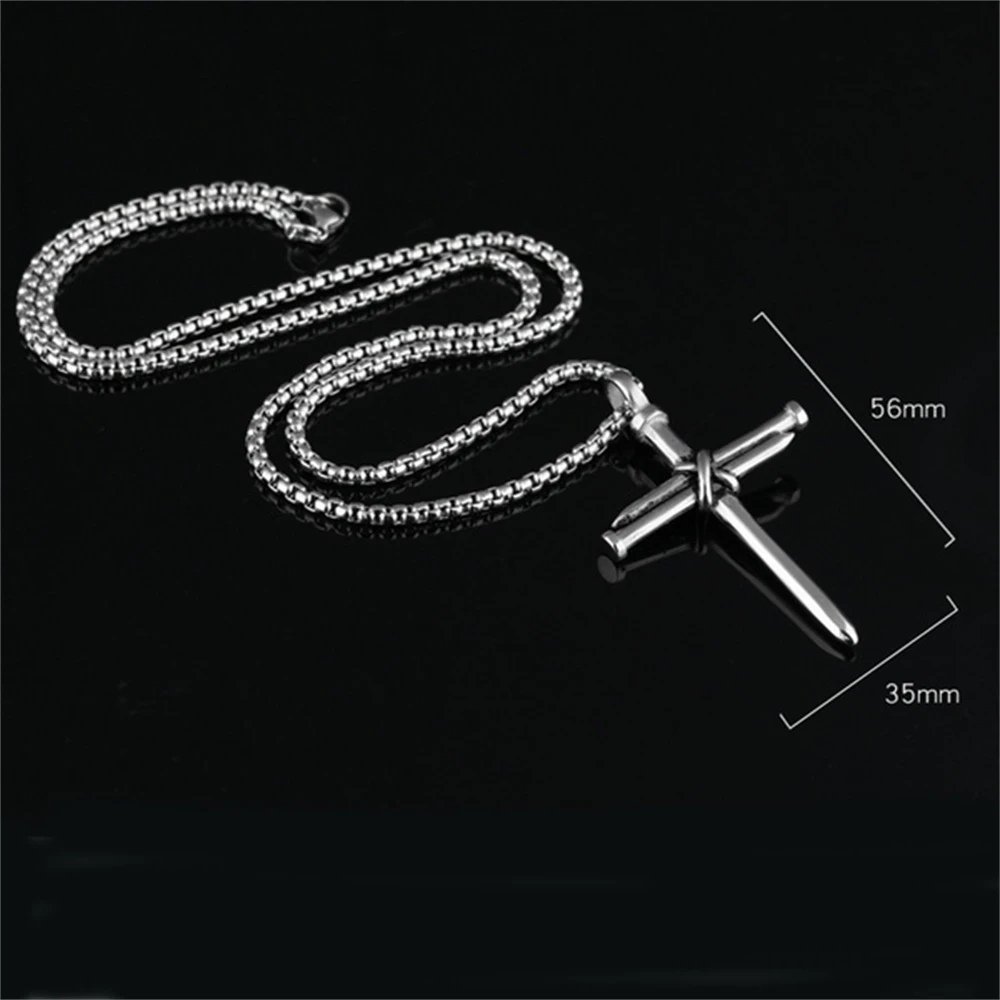 Punk Men Stainless Steel Cross Nail Necklace Vintage Jesus Christ Couple Charm Pendant Necklace Christian Jewelry Gift