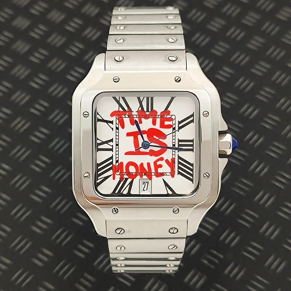 Jam Tangan Santos 38MM Jam Tangan NH35 Jam Tangan Pria Logo Kustom Jam Tangan Persegi Jam Tangan Pria Baja Tahan Karat Gerakan NH35