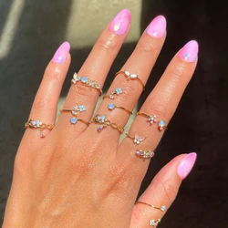 Ins Y2K Style Fahion Jewelry Aesthetic Charms Zircon Blue Flower Adjustable Opening Ring For Women anillos para hombres