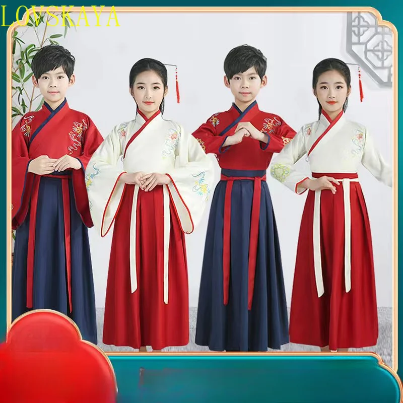 Vestido de seda chinês para meninas, quimono, tradicional, retro, étnico, estudante, dança, hanfu