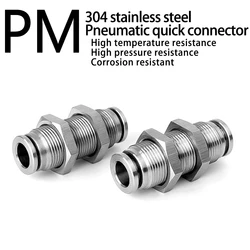 PM 304 Stainless Steel Pneumatic Connector Bulkhead Quick Connector 4 6mm 8mm 10mm 12mm 14mm 16mm Hose Gas Pipe Connector Plate