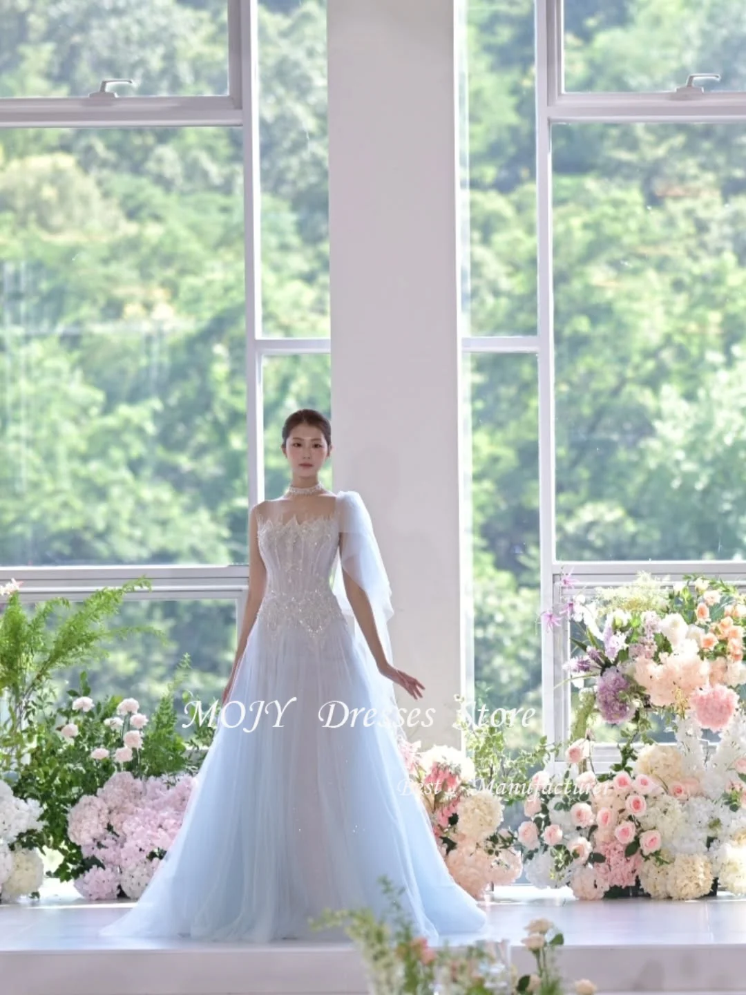 فستان موجي فاخر على شكل قلب سباركلي لحفلات الزفاف كوريا لالتقاط الصور بدون أكمام بطول الأرض مشد فستان سهرة مخصص