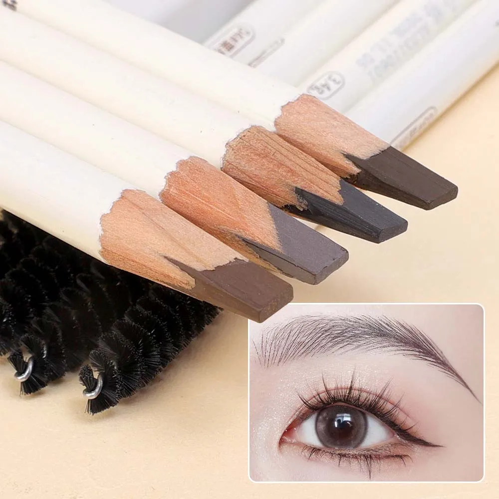 Double-Ended Microblading Eyebrow Pencil Waterproof Long Lasting Grayish Brown Eyebrow Pen Professional Eyes Makeup for Women