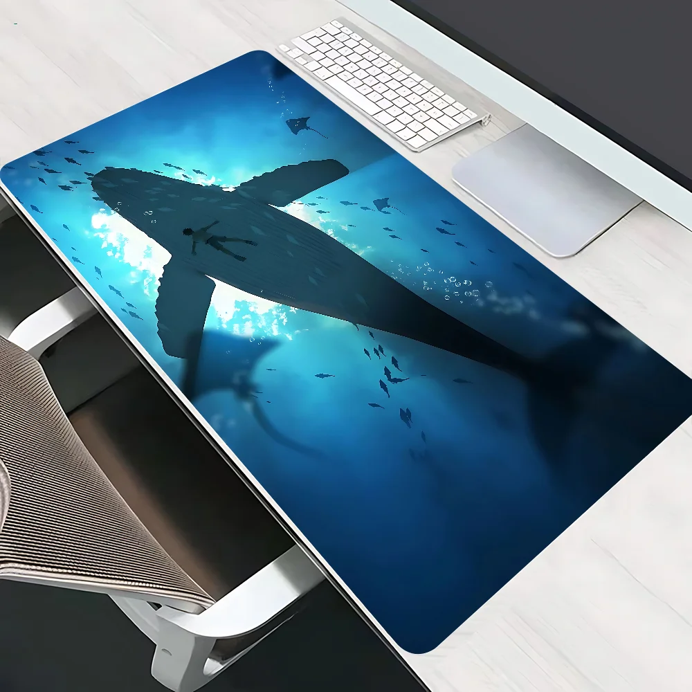 Luxury Ocean Whale Shark Pattern PU Leather Mouse Pad Large Office Desk Mat Waterproof Desktop Keyboard Desk Pad Gaming Mousepad