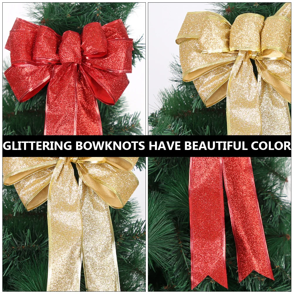 

Outdoor Christmas Decorations Tree Bow Red Bowknot Wrapping Bowknots Golden