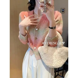 New Fashionable Slim Fit and Slimming Jacket Knitted Cardigan Sweater Color Blocked and Stylish Waist Cinching Top