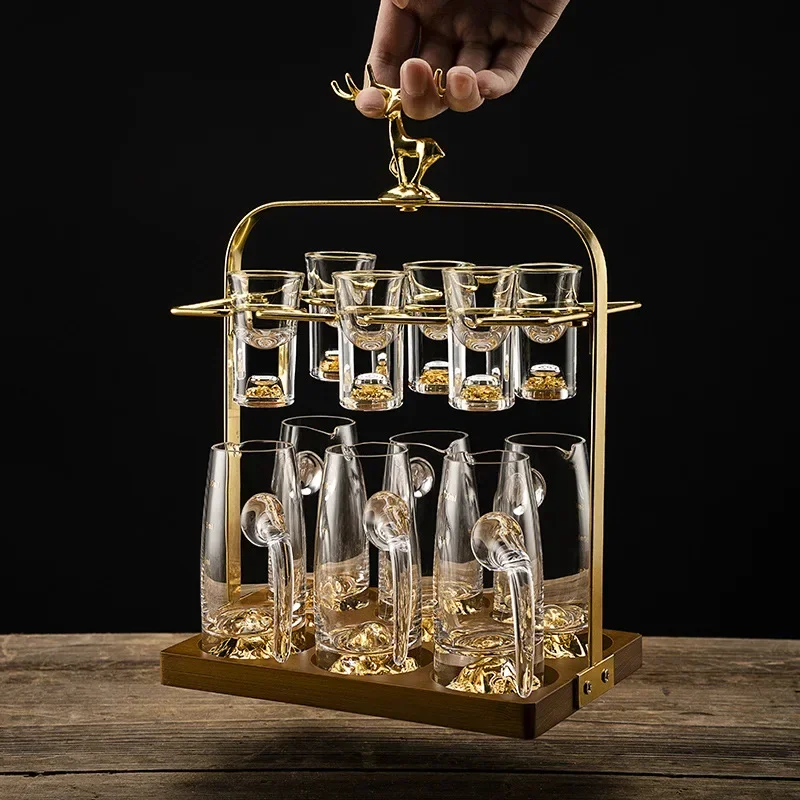 Gold foil Baijiu cup set Household Baijiu two-and-two wine set One-glass wine glass set Advanced sense