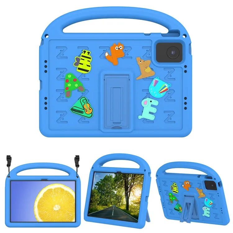 

For Lenovo Tab M11 Kickstand Case Cartoon Design Anti-Drop EVA+PC Tablet Cover with Strap - Blue