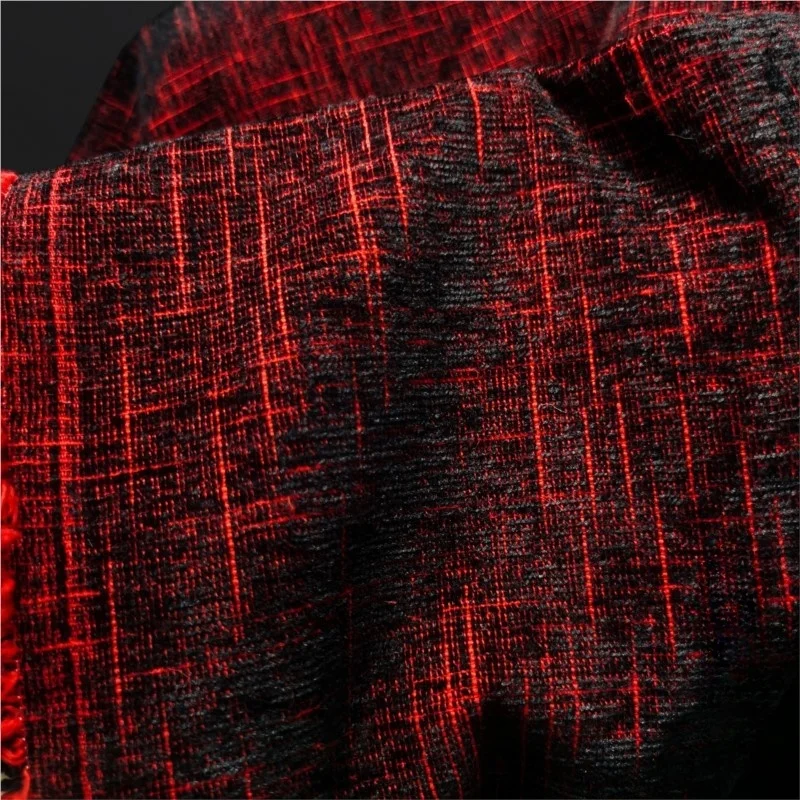 

Red velvet tweed fabric thick clothing overcoat trench coat bag designer fabric