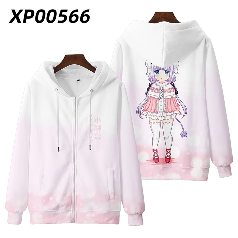 3d anime miss kobayashi dragão empregada zip up hoodie kobayashi san chi sem empregada dragão kanna kamui cosplay zíper jaqueta com capuz