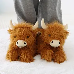 Highland Cattle Slippers Scottish Highland Cow Slippers Plush Non Slip Soft Home Indoor Cute Slippers for Women and Men Gifts