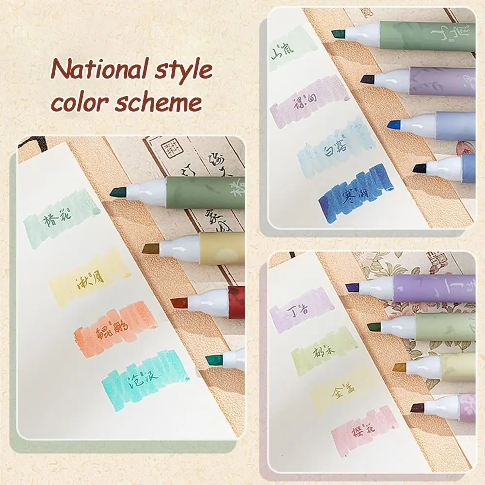 4PCS/Set Chinese Style Highlighter Pen DIY Scrapbook Painting Writing Drawing Art Marker Pens Painting Color Pen Gift