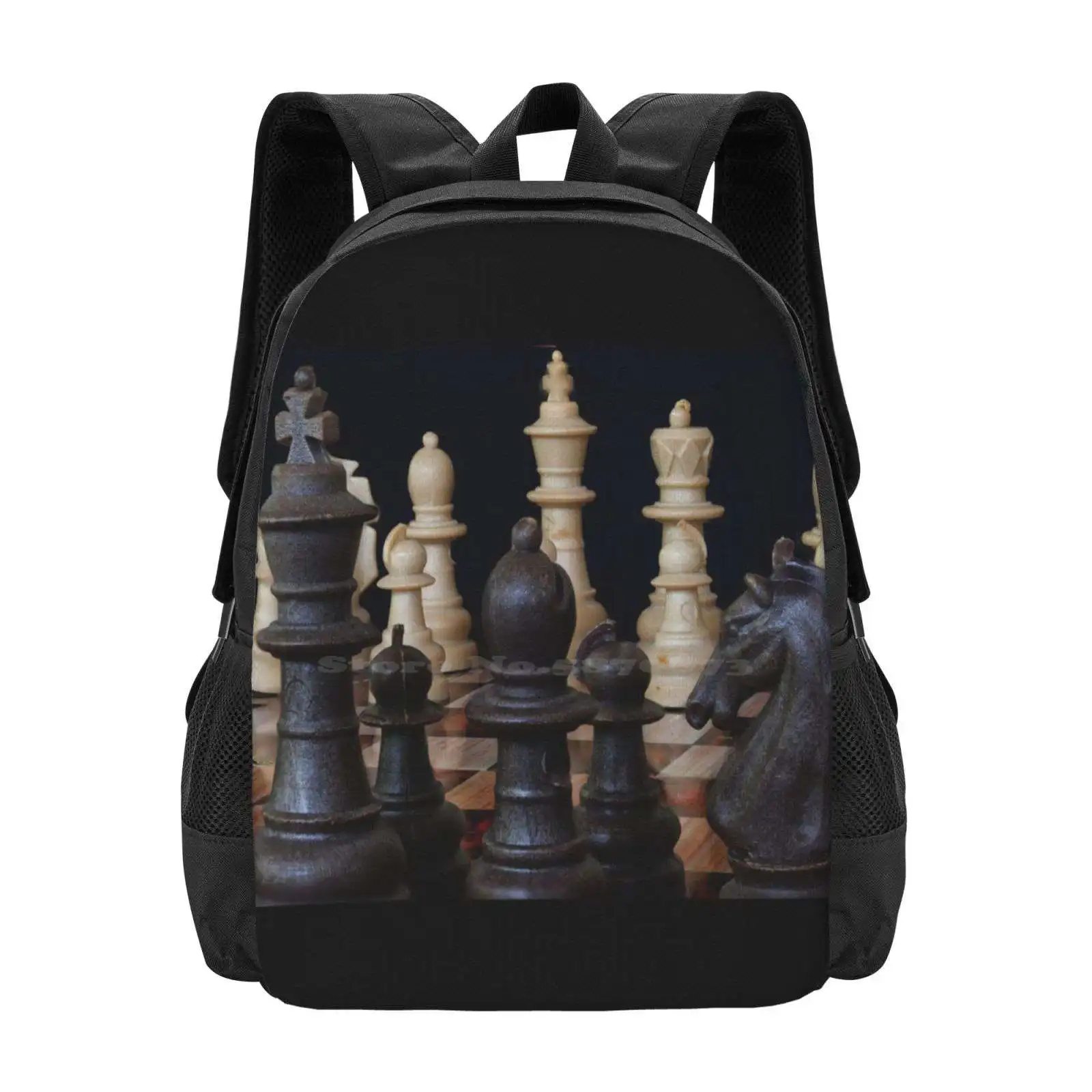 Chess Pieces Backpack For Student School Laptop Travel Bag Chess Pieces Board Game