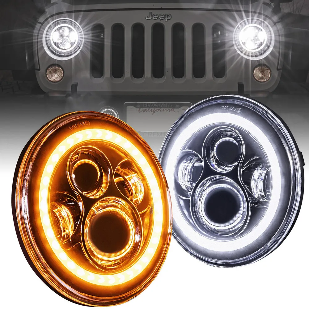 

7Inch Headlights For Jeep Wrangler Niva Lada 4x4 Front Headlight Assembly Daytime Running Lights Hi Low Beam UAZ Ural