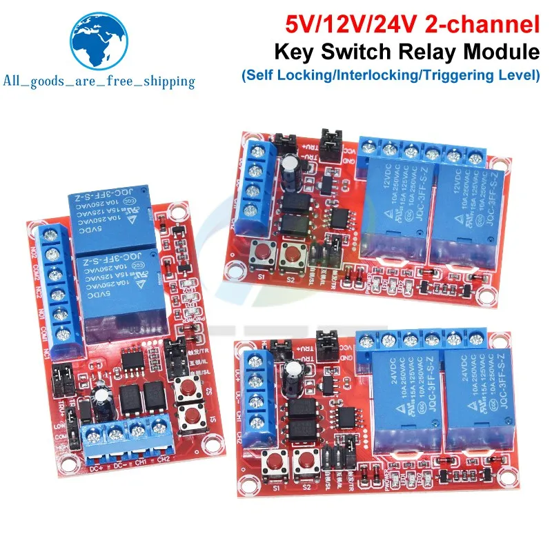 

1/3PCS 2 keys Self-locking Interlock One Of Three Options Relay Module High-low Trigger 5V12V24V With Switch Light