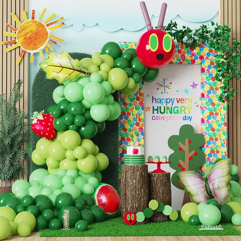 Red Green Caterpillar Balloon Arch Kit Butterfly Strawberry Foil Balloon Hungry Caterpillar Baby Shower 1st Birthday Party Decor