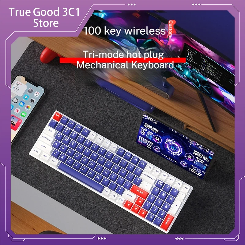 

Custom 2.4gwireless Bluetooth Usb Tri-mode Mechanical Keyboard 100 Key Hot Plug Axis Backlight Game Office Computer Peripherals