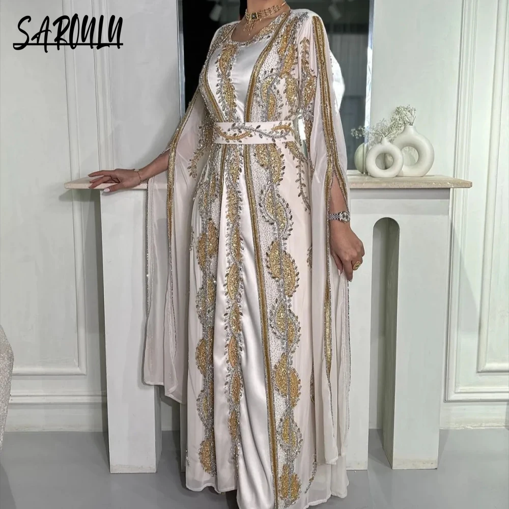 

Women Caftan Luxury O-neck Evening Dress Elegant Bead Celebrity Prom Gown Arabic Vintage A-line Customized Dress Robe De Mariée