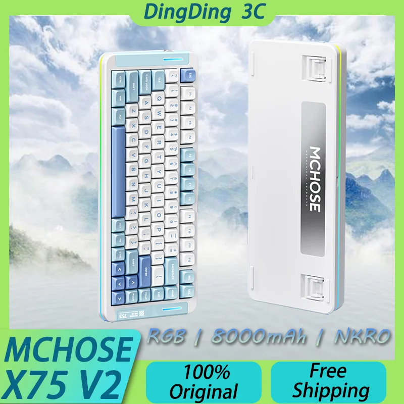 MCHOSE X75 V2 Mechanical Keyboard Tri-mode Bluetooth Wireless Gaming Keyboard Hot Swap NKRO RGB Office Ergonomics Laptop Custom