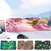 Green Flowers Bird Summer Car Sunshade Front Windshield Sunshade Sunblock Thermal Insulation Sunshade Umbrella Retractable