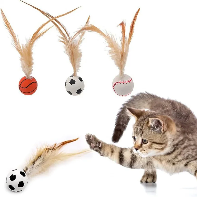 

【3-Count Cat Play Ball Set】Interactive Feather Balls with Elasticity, Self-Play Toys for Indoor Cats - Kitty Fun Toys