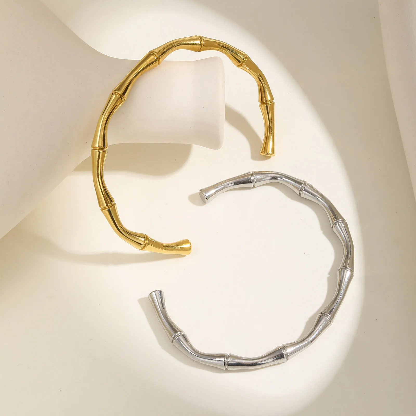 

Vnox Bamboo Joint Bangles Gold Silver Color For Women Simple Open Design C-shaped Trend Bracelets Charm Jewelry Romantic Diner