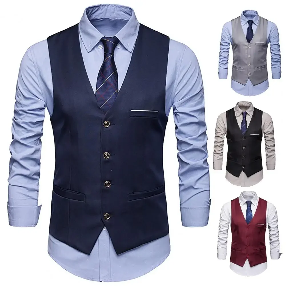 

Men's Suit Vest Solid Color Groomsmen Dress Vest Men's Casual Business Slim West Vest