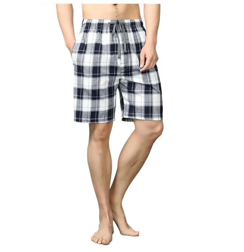 Casual plaid 100% cotton sleep bottoms men shorts plus size summer sleepwear male pajamas Arrow pants short pants