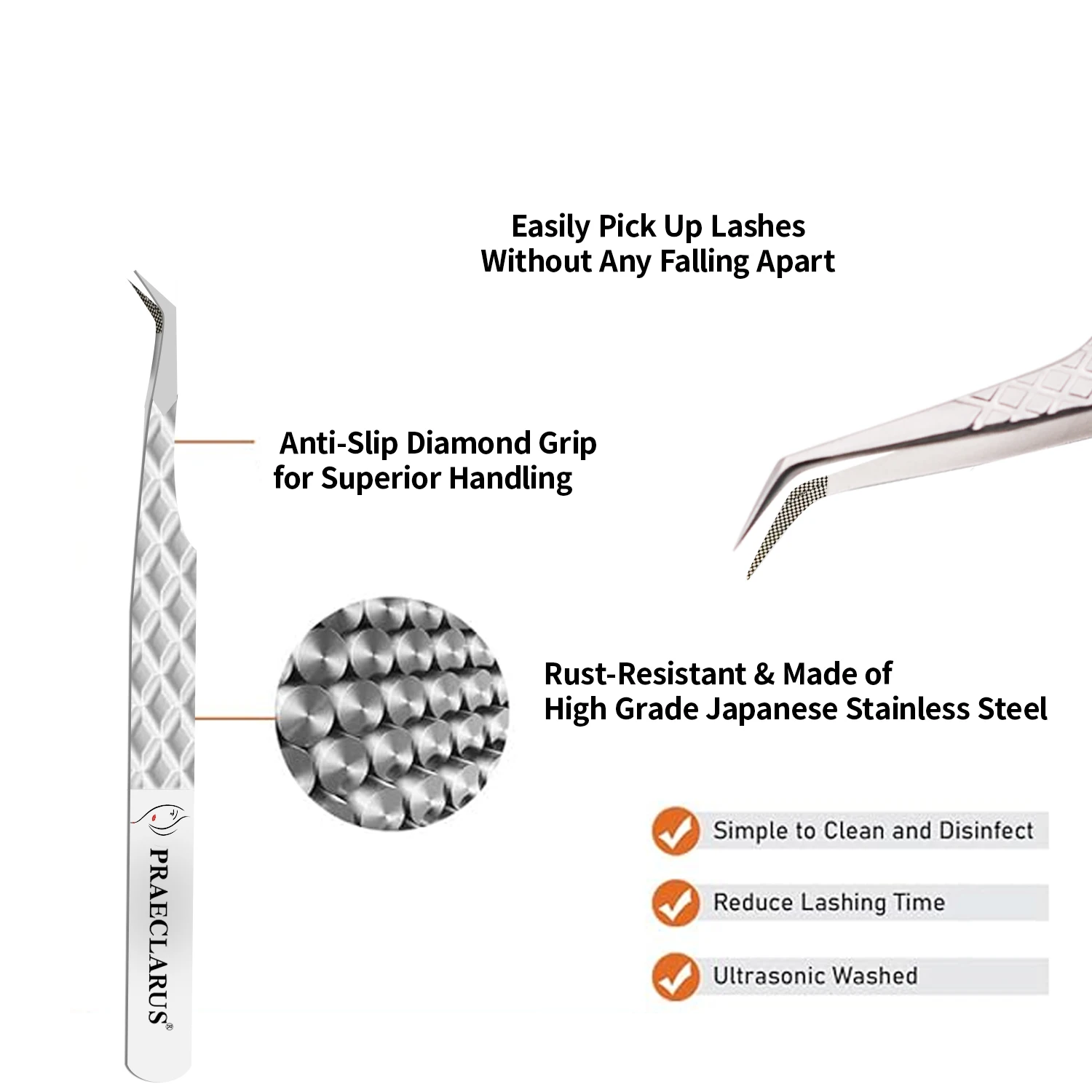 Pinzas de extensión de pestañas con puntas de fibra, pinzas plateadas de acero inoxidable de alta precisión para herramientas de maquillaje profesionales, 1 ud.