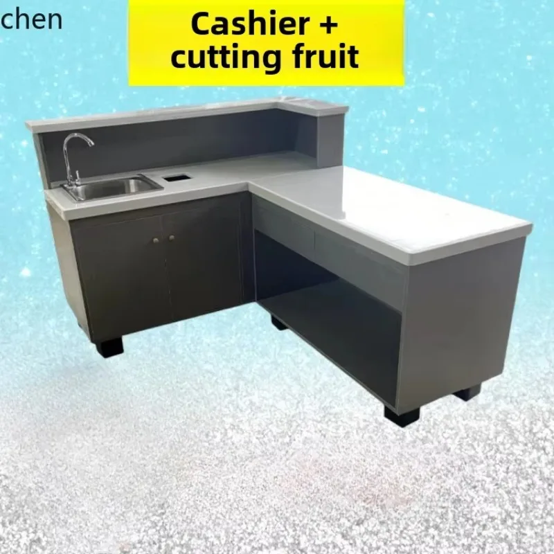 

HYS stainless steel fruit cutting table Supermarket cutting table Washing and cutting table Integrated marble operation