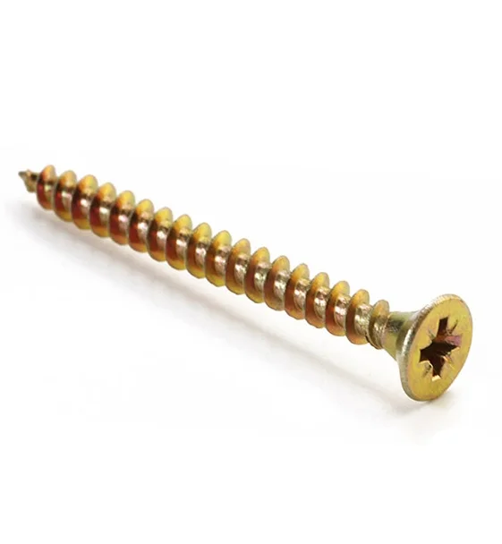 China factory fastener pozi drive double countersunk Yellow zinc flat head full thread carbon steel chipboard screws