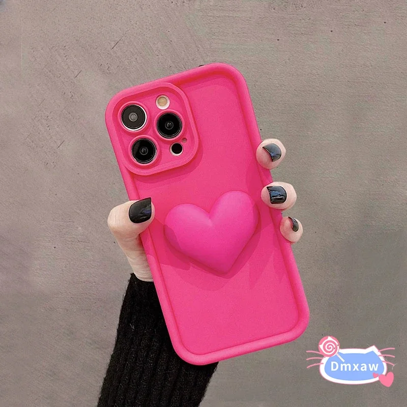 For Samsung Galaxy S24 S23 S22 S21 Ultra Plus S23 S20 FE Phone Case 3D Stereo Love Heart Cute Matte  Rose Red Green Simple Cover