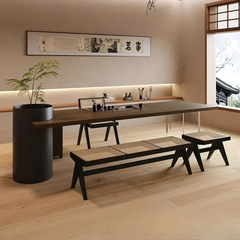 Factory Direct 2026 Top Rated Solid Wood Tea Table Office Room Table Desk with Tray Integrated Flower Tree
