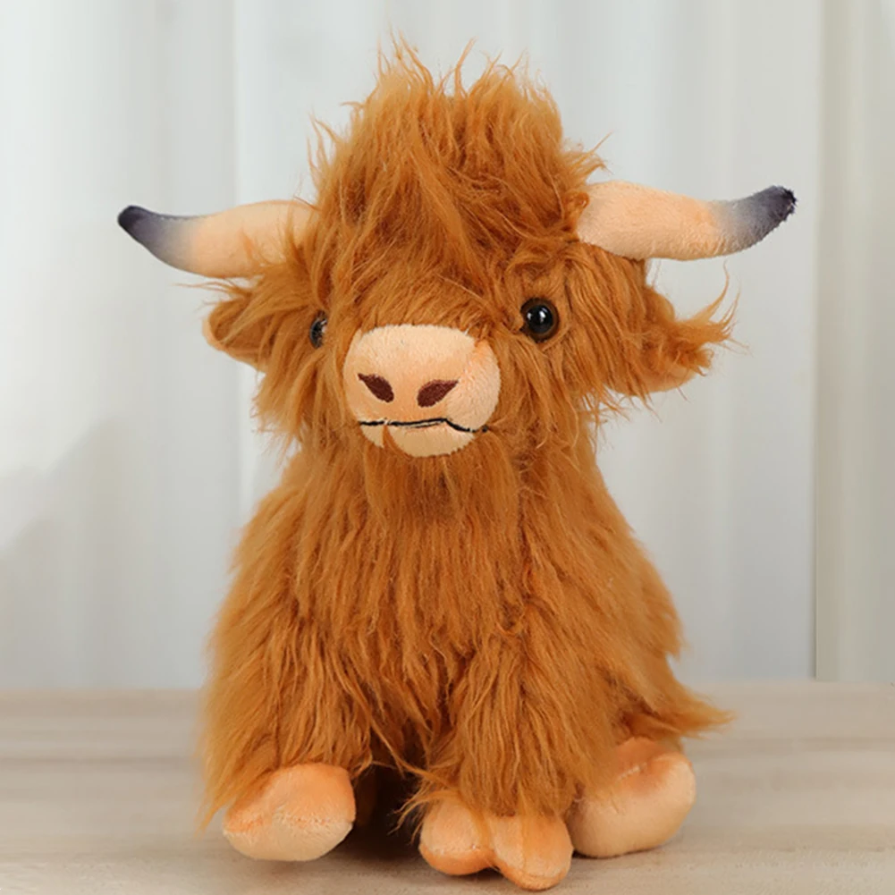 Brown Scottish Highland Cattle Toy Cute Baby Cow Plush Toy Soft Stuffed Animal Doll Room Decoration Birthday Gift for Boys Girls