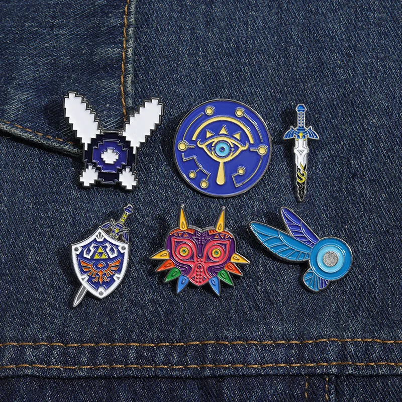 Action Adventure Game Enamel Pin Witch Hylian Shield Sword Majora Mask Brooch Lapel Badge Game Props Jewelry Gift For Fan Player